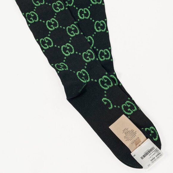 Gucci Black & Light Green GG Monogram Mid-Calf Socks - Picture 2 of 5